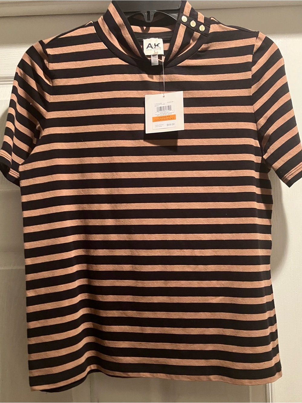 NWT, Anne Klein, Black & Tan Top, Size Petite Small